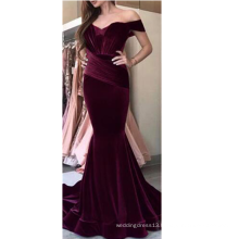 Sexy Velvet Bare Shoulder Maxi Sheath Trumpet Lady Party Evening Dress